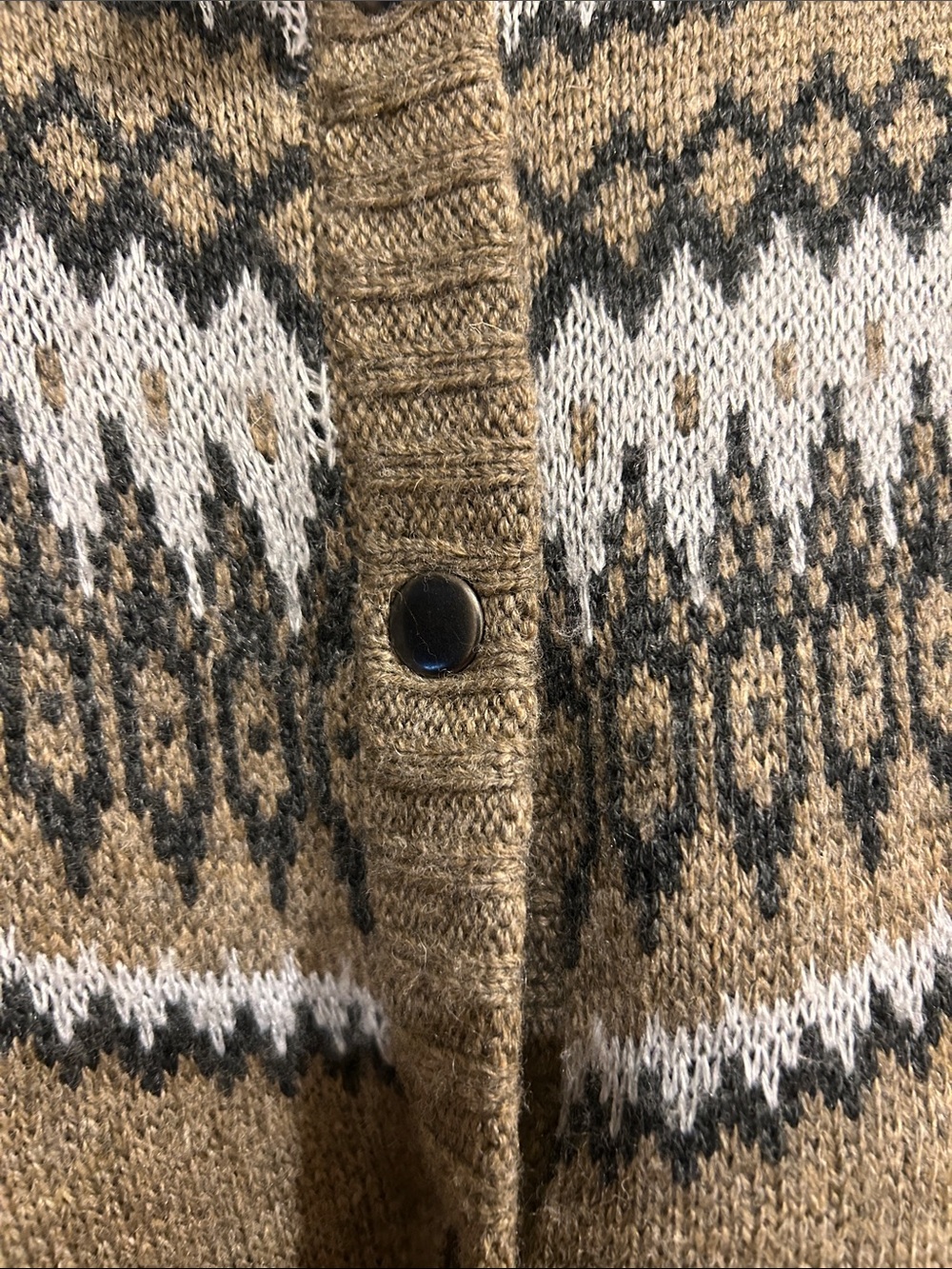 Women's Shawl Collar Fair Isle Sweater - Taupe - Picture 5 of 12